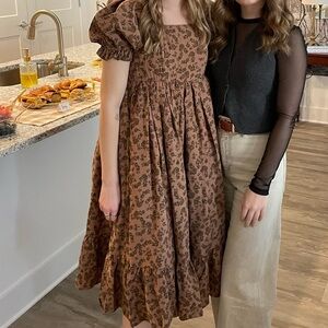 Ivy City Co Brown Floral Long Sleeve Dress